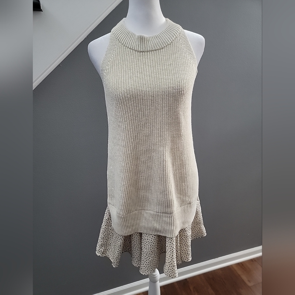 All:row Sleeveless Halter Neck Ruffled Polka Dot Trim Hem Sweater Mini Dress S